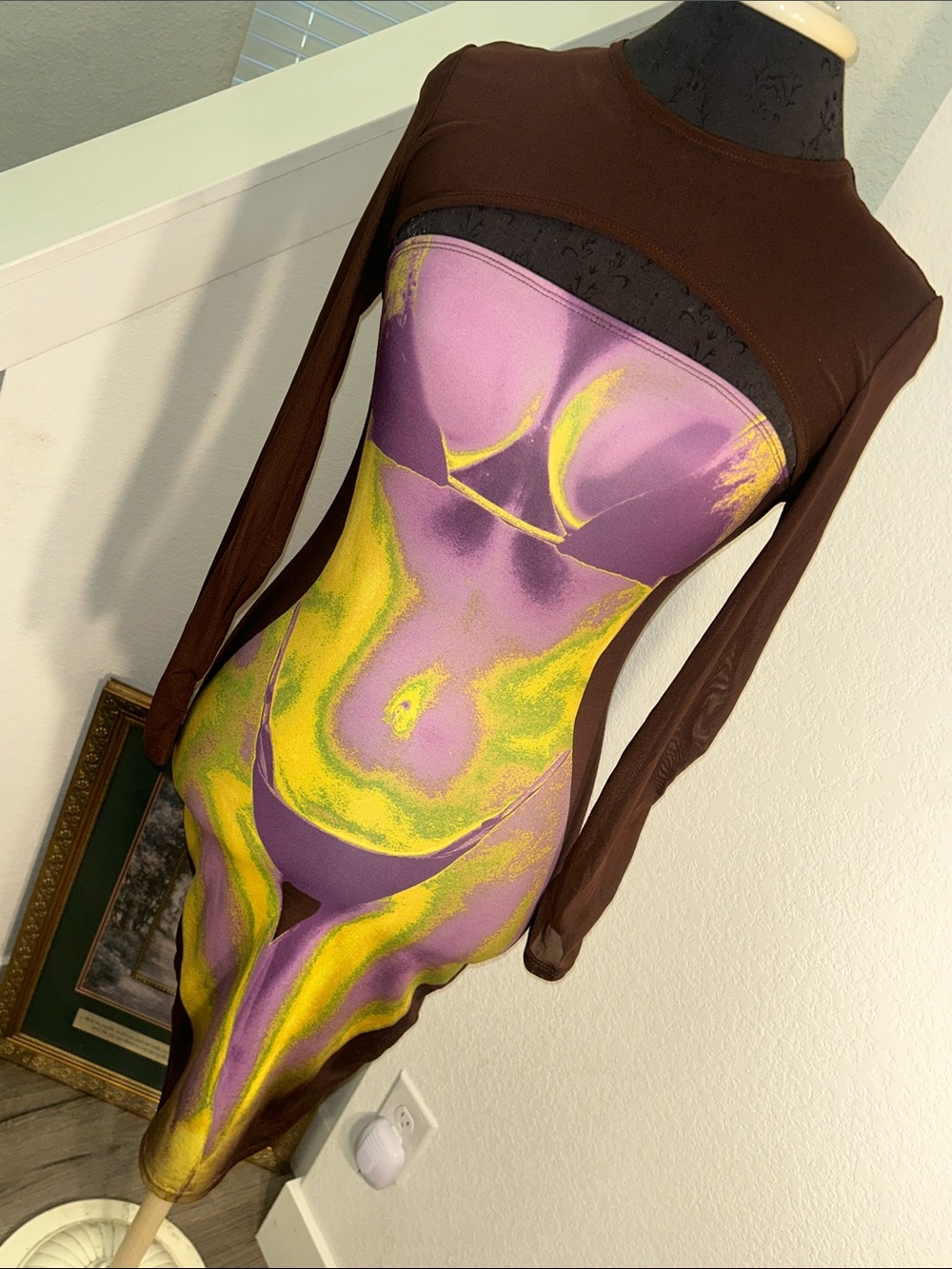 SHEIN Brown Dress with Purple and Yellow Abstract Accents